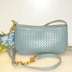 MW Crossbody/Shoulder Bag Grayish Blue Gold Chain Adjustable Strap 5.5" X 10.5"